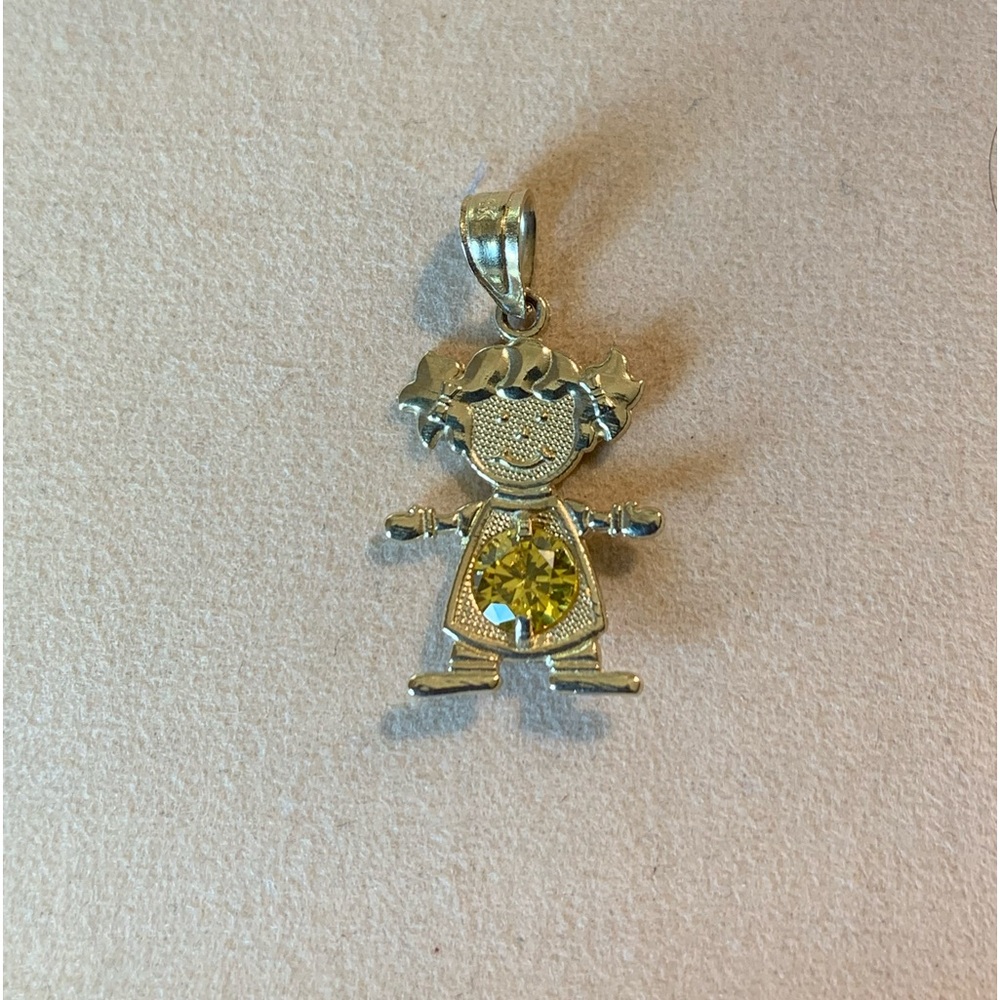 Solid 14k Yellow Gold Little Girl Pendant Charm with Citrine Color Birthstone
